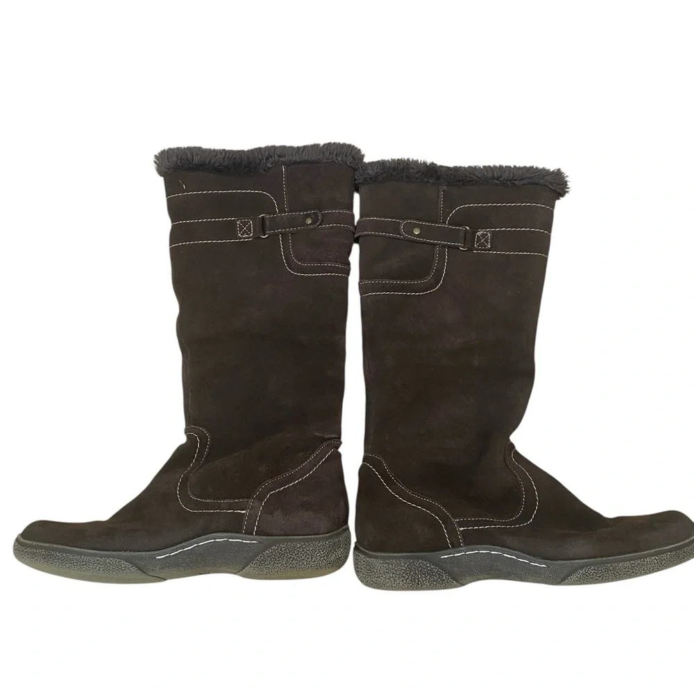 BJORNDAL DRAYLEN Women size 11M Faux-Fur Trim Winter Boots - Brown suede leather